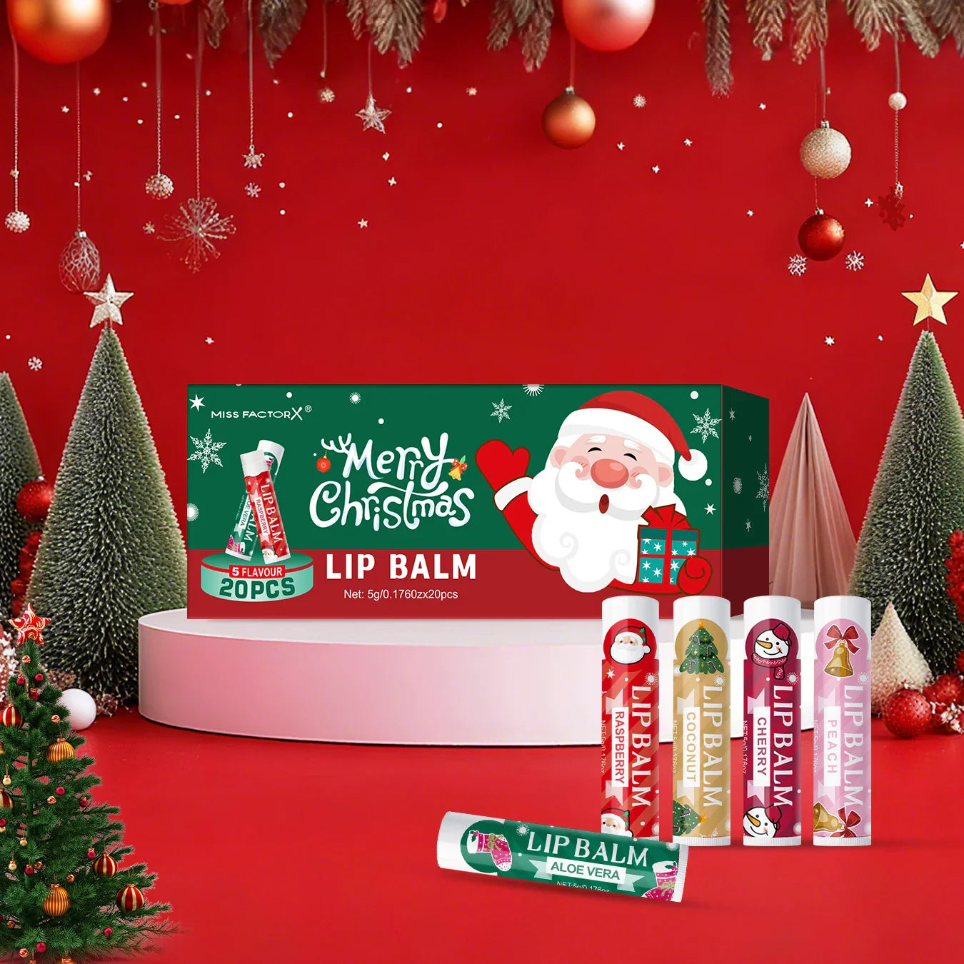 20PCS lipstick Set -5 Taste Christmas Theme Deep moisturizing and lasting moisturizing to create plump and shiny lips