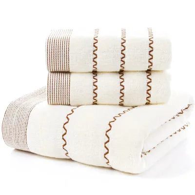 Set of 3 Cotton Bathroom Towels Sets 2pcs Hand Face Towel 35x75cm and 1pcs Big Bath Towels 70X140cm Washcloths Gift Towels