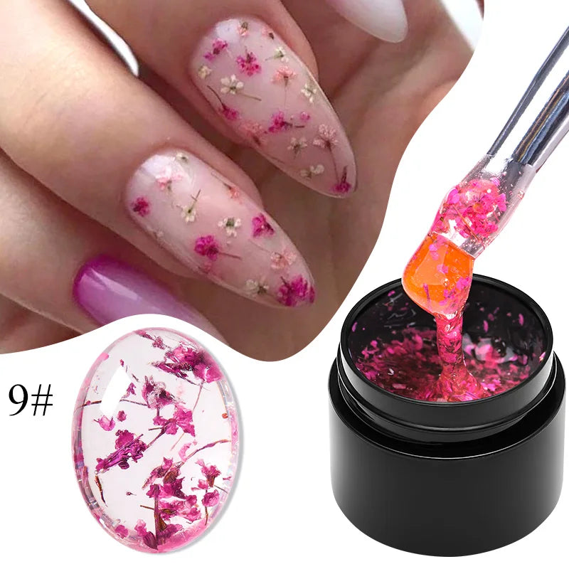 MEET ACROSS 5ml Colorful Flower Fairy Gel Nail Polish Purple Pink Natural Dried Flower Gel Semi Permanent UV Varnish Nails Art