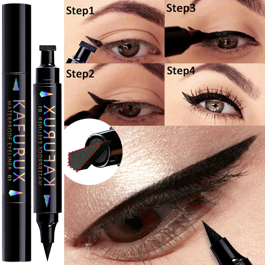 3 Color 2 IN 1 Seal Stamp Eyeliner Pen Waterproof Black Purple Blue Liquid Eye Liner Pencil Eyes Korean Makeup Gifts Cosmetic