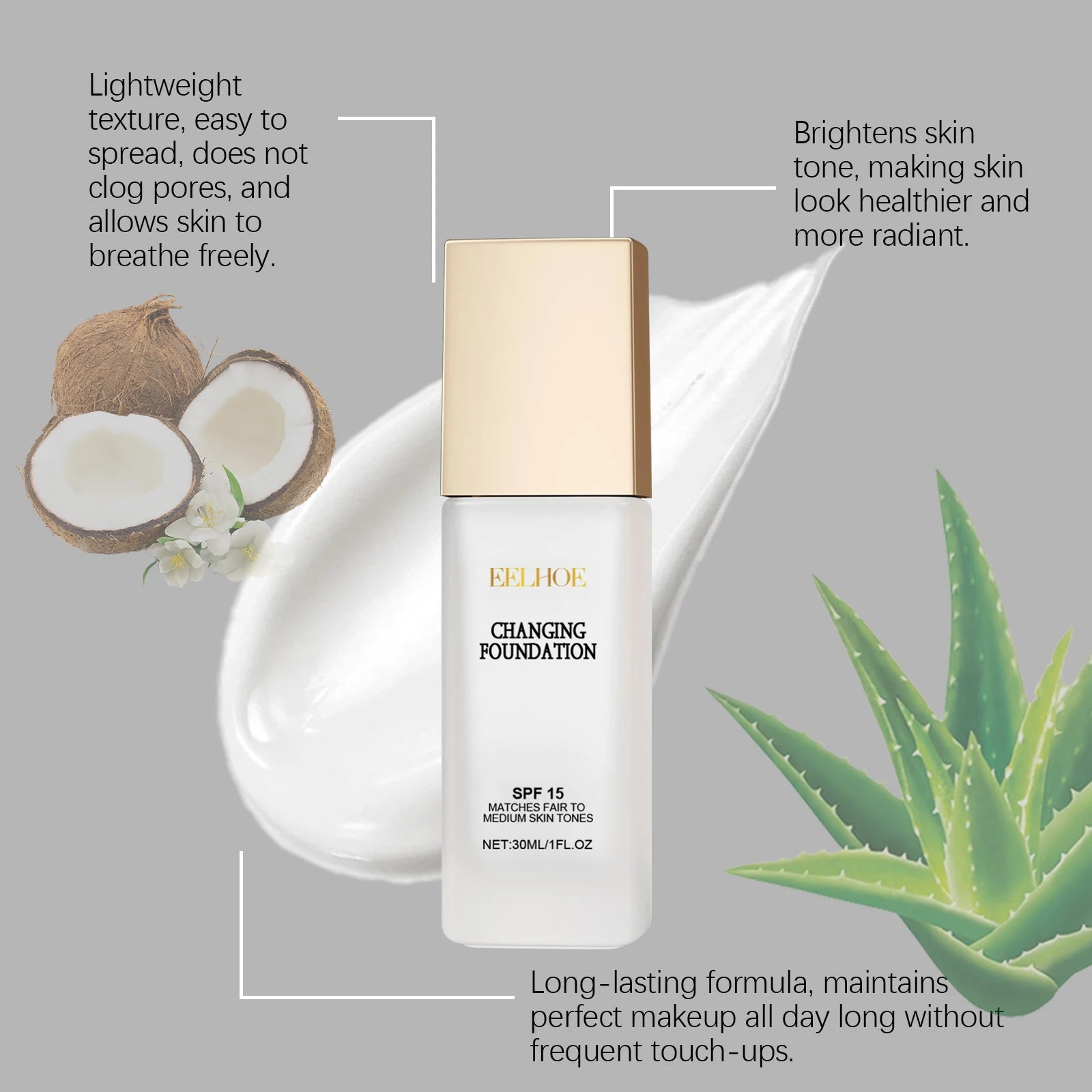 Liquid Foundation Naturally Covers Flaws Full Coverage Matte Moisturizer Oil-control Sunscreen Spf 15 Waterproof Sweat-resistant