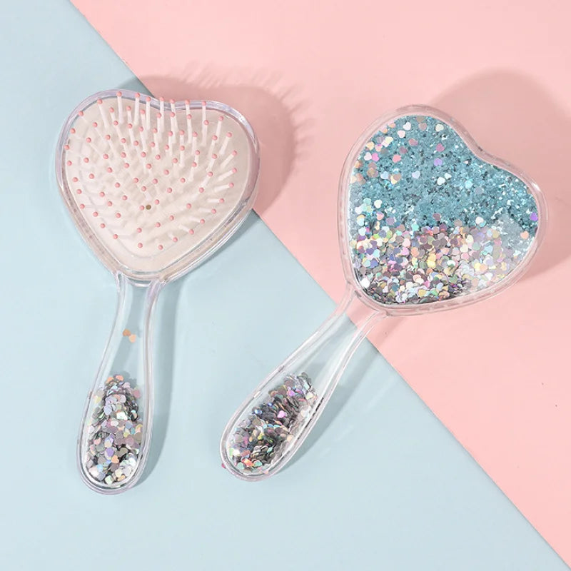 Heart-Shaped Air Cushion Hair Brush - Sparkling Scalp Massager with Cushion Bristles for Gentle Detangling, Cute Glitter Design