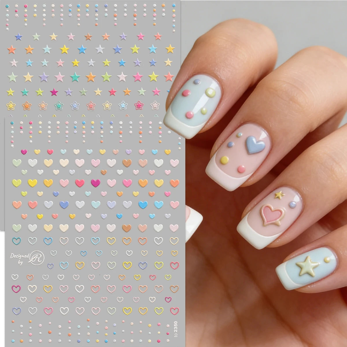 2pcs macaron color love star embossed nail art stickers, exquisite 5D, Y2K, DIY, gifts