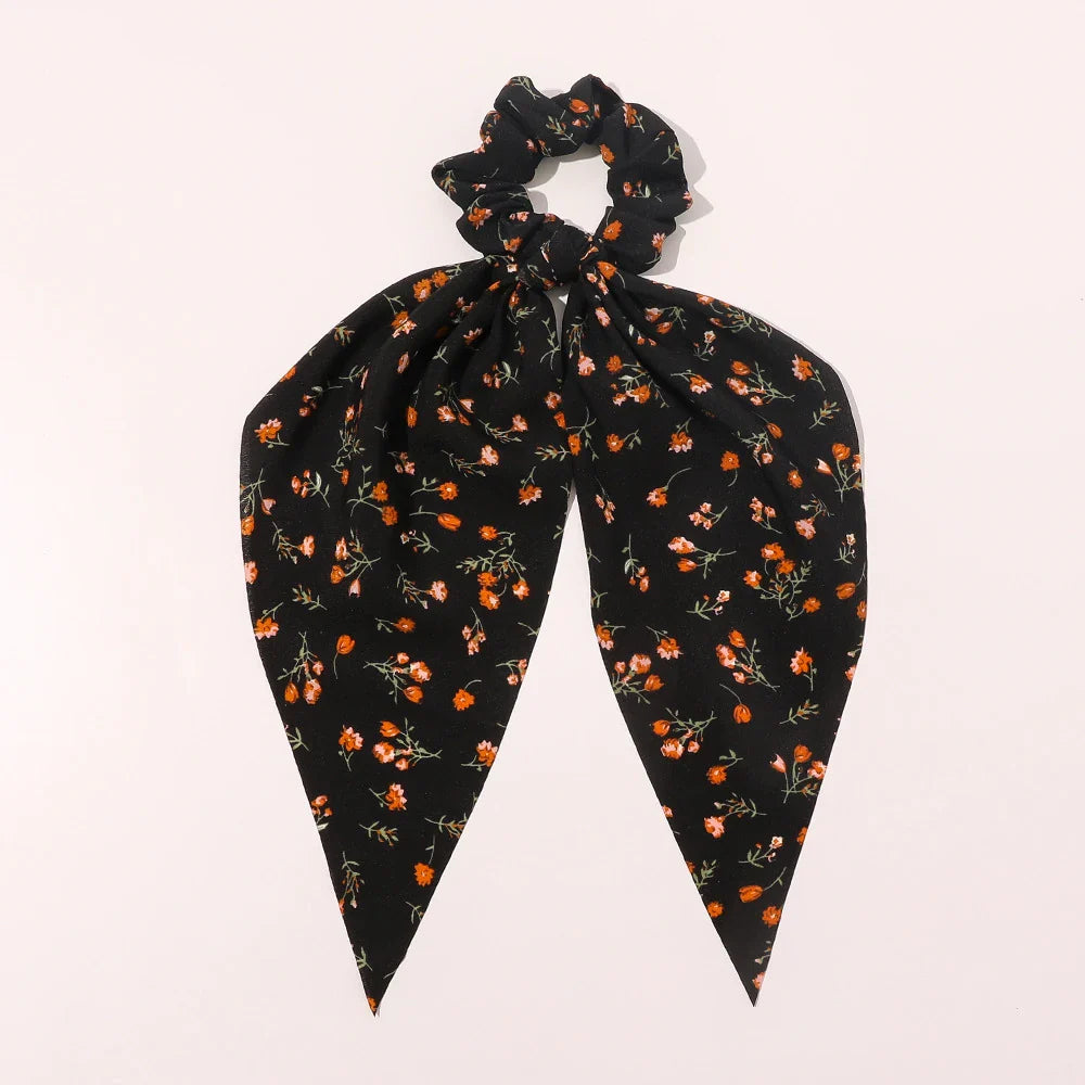 New Fashion Print Bow Scrunchies Hair Ribbon For Women Elastic Hair Band Girls Horsetail Hair Ties Hair Accessories