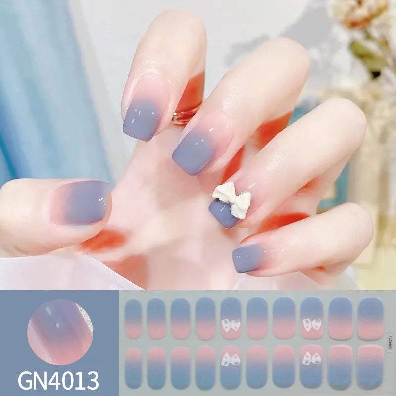 20Tips Semi-Cured Gel Nail Sticker Pure Color Uv/Led Lamp Gel Nail Polish Wraps Long-Lasting Full Cover Gel Sticker Nail Decor