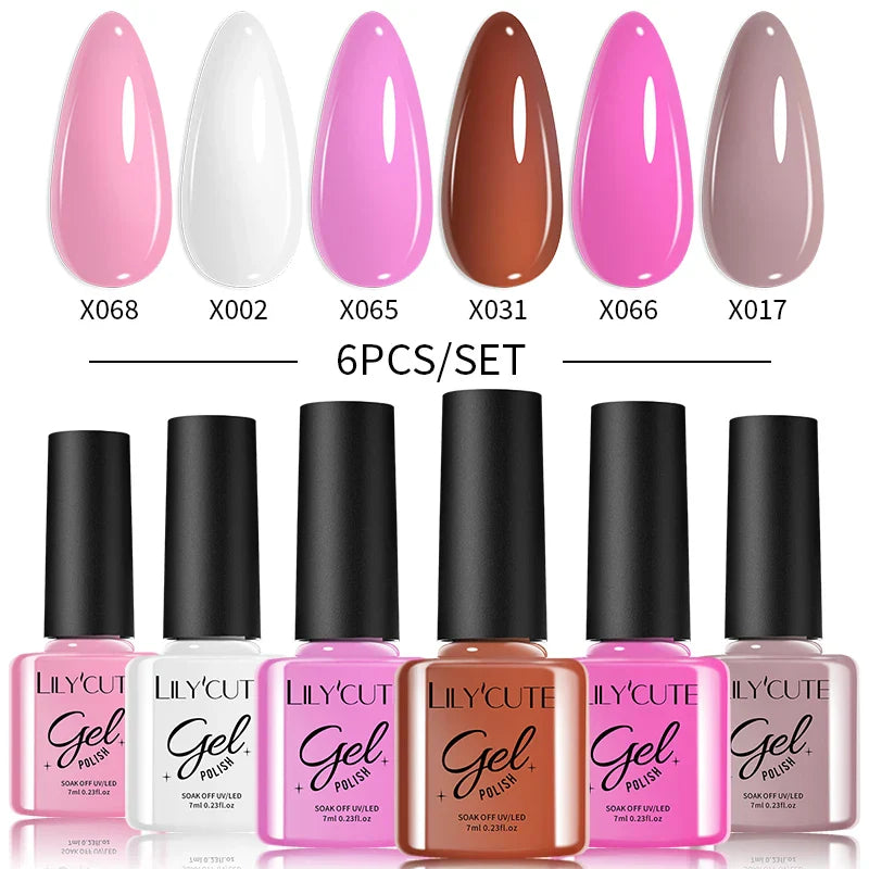 LILYCUTE 6PCs/Set Gel Nail Polish Set Kit Glitter Nail Gel Sequin Vernis Semi Permanent For Manicure Varnish UV LED Nail Art Gel