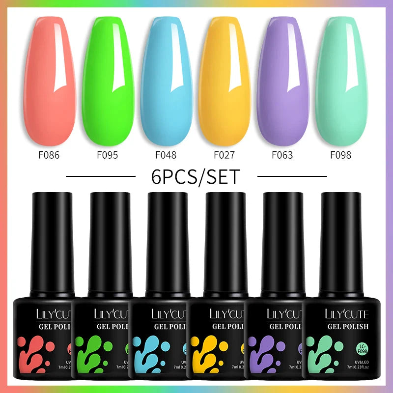 LILYCUTE 6PCs/Set Gel Nail Polish Set Kit Glitter Nail Gel Sequin Vernis Semi Permanent For Manicure Varnish UV LED Nail Art Gel