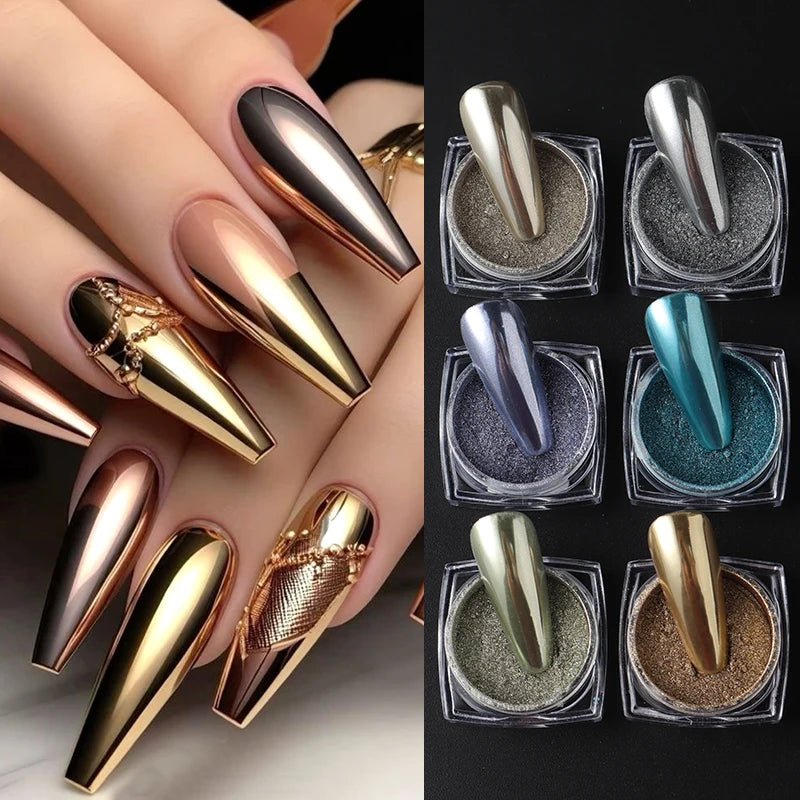 6/12pcs Gold Silver Rose Chrome Nail Powder Luxury Metallic Mirror Glitter Rubbing Pigment Dust Y2K Gorgeous Nail Art Decoration