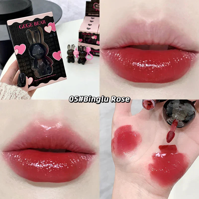 Gege Bear Pink Rabbit Velvet Matte Lip Cream Black Rabbit Water light lip glaze matte mirror pendant lipstick lip gloss