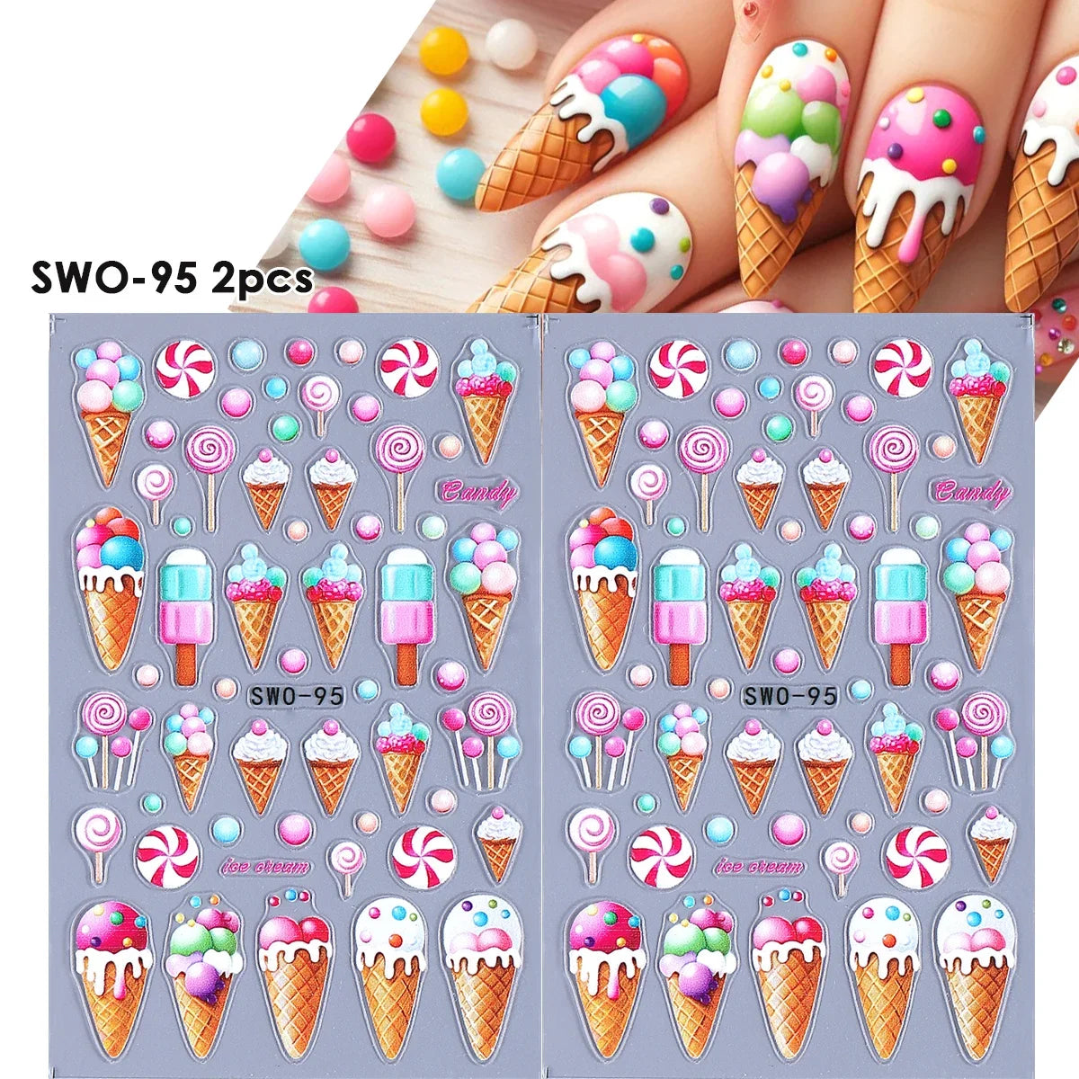 2pcs Sweet Element Nail Art Stickers Simple Flower Heart Cherry Strawberry Kawaii Decals Colorful Bow Butterfly Manicure Sliders