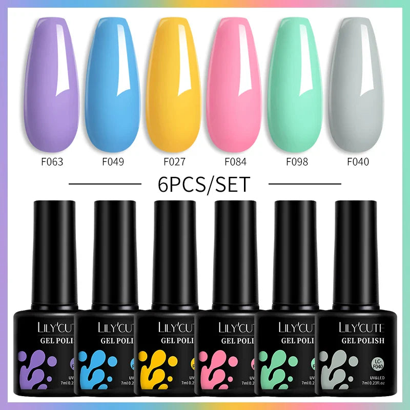 LILYCUTE 6PCs/Set Gel Nail Polish Set Kit Glitter Nail Gel Sequin Vernis Semi Permanent For Manicure Varnish UV LED Nail Art Gel