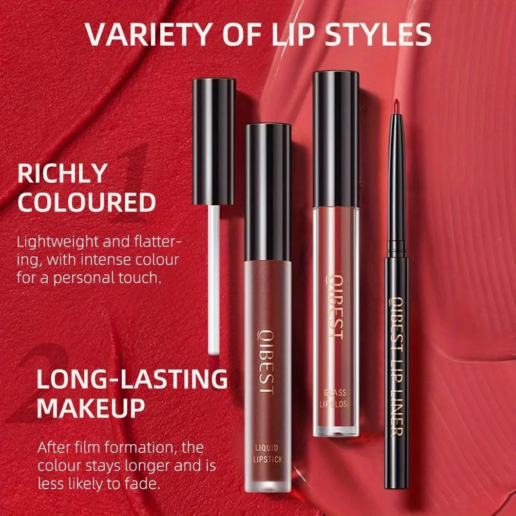 3 in 1 Lipstick and Lipliner Set, Long Lasting Waterproof Lip Stain Liquid Lipgloss Set for Women Halloween Gothic Makeup