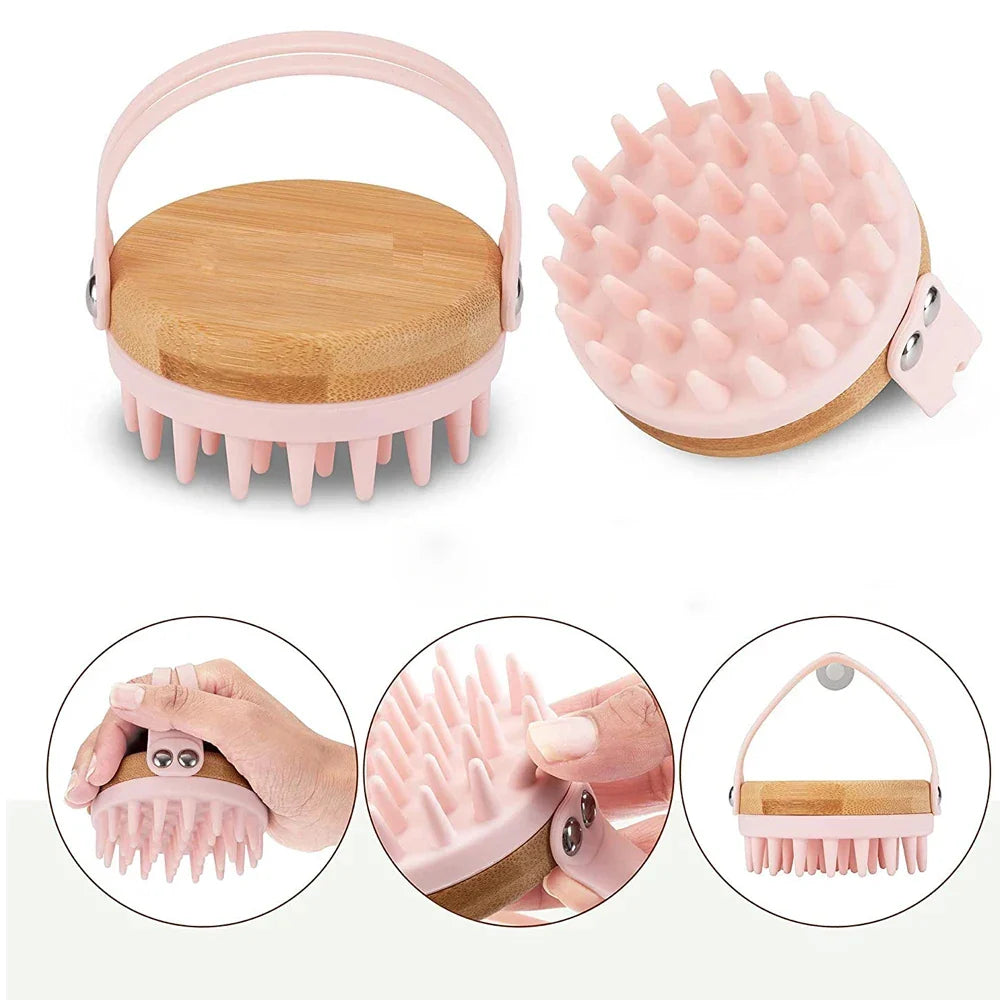 New Scalp Massager Shampoo Brush Wooden Wet and Dry Hair Scalp Care Brush Shower Brush Scalp Scrubber Exfoliator Body Massager
