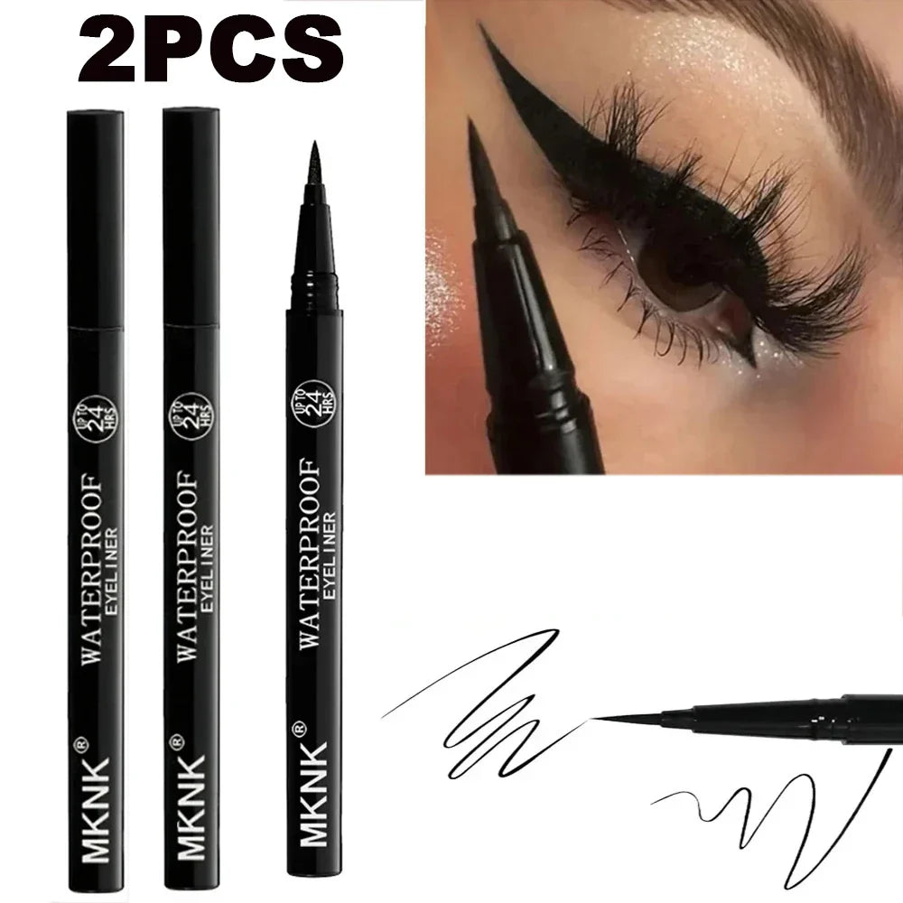 1/2 PCS Black Quick-Dry Eyeliner Pencil - 24H Lasting Smooth Matte Waterproof Anti-Smudge Liquid Eyeliner Makeup for Eyes