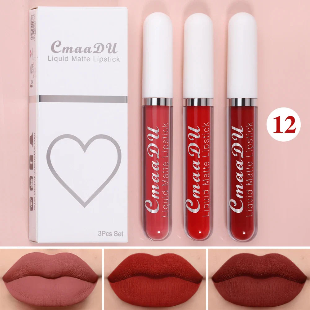 3-PCS Matte Lipstick Set – Long-Lasting, Non-Fading, Waterproof, Exquisite Gift for Daily & Holiday Use, Universal Shades