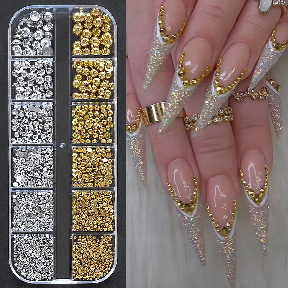 1000Pcs-12grids 3D Gold Silver Star/Cross Nail Rivet Studs Alloy Metallic Starlight Nail Charms Y2K 3d Cross/Star Manicure Rivet