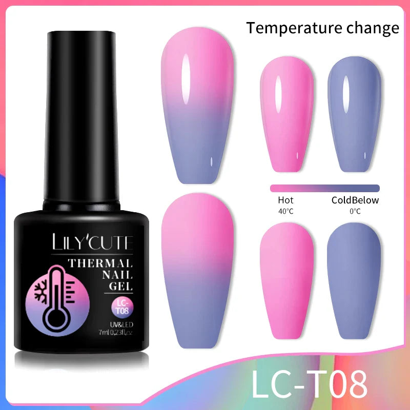 LILYCUTE Thermal Nail Gel Polish 3 Layers Temperature Shiny Color Changing Series Semi Permanent  Soak Off UV Nail Gels Polish
