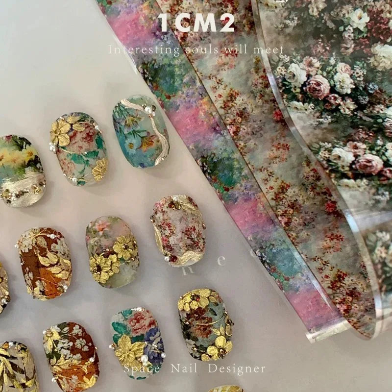 1 Box Flower Plaid Nail Foils for Transfer Paper Floral Sliders Butterfly Nails Wraps Blooming Flower Nail Art Decorations