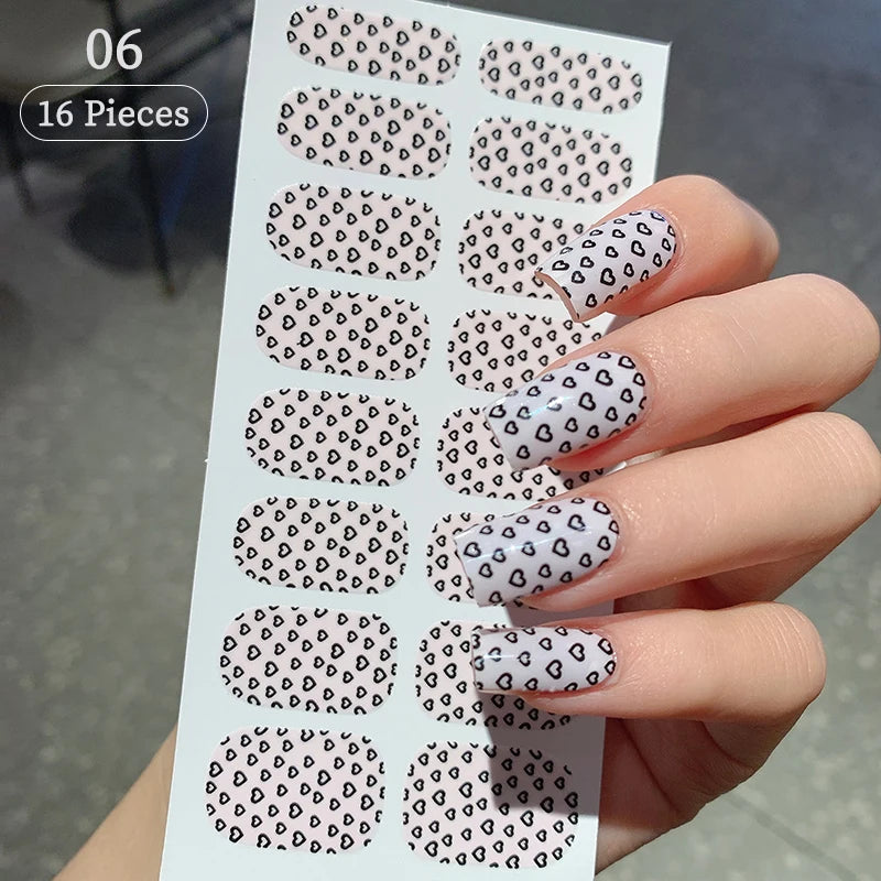 Pink Glitter Design Baking-free Nail Stickers French Style Solid Color Adhesive Full Cover Nail Strip Slider DIY Manicure Decals