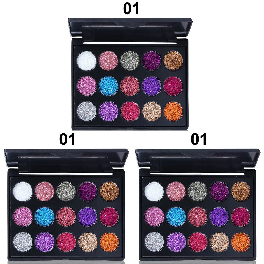 CmaaDu 15 Colors Gold Scallion Powder Diamond Glitter Eyeshadow Tray Shimmering Dazzling Universal Waterproof Easy to Color