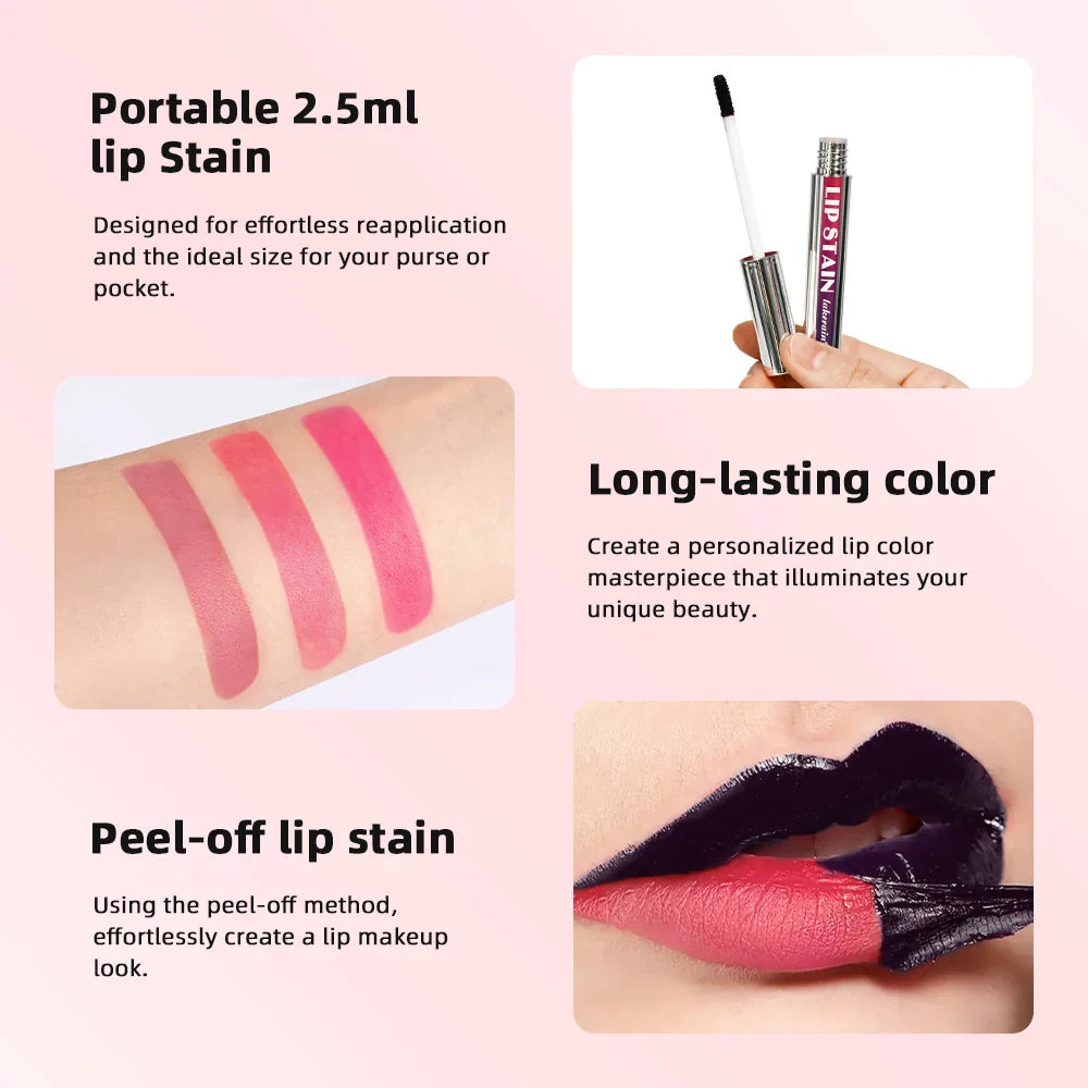 3Color Metallic Lip Stain Peel Off Long Lasting Waterproof Pink Lip Tint Proof Natural No Fading Lip Gloss Cosmetic Women's Gift