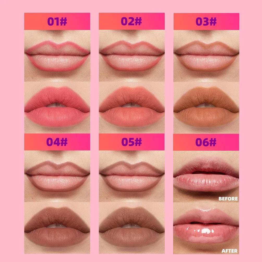 QIBEST Lip Liner Peel Off Tattoo Lipgloss Waterproof Lasting Lip Tint Red Brown Not Easy Fade Lip Stain Outline Contour Makeup