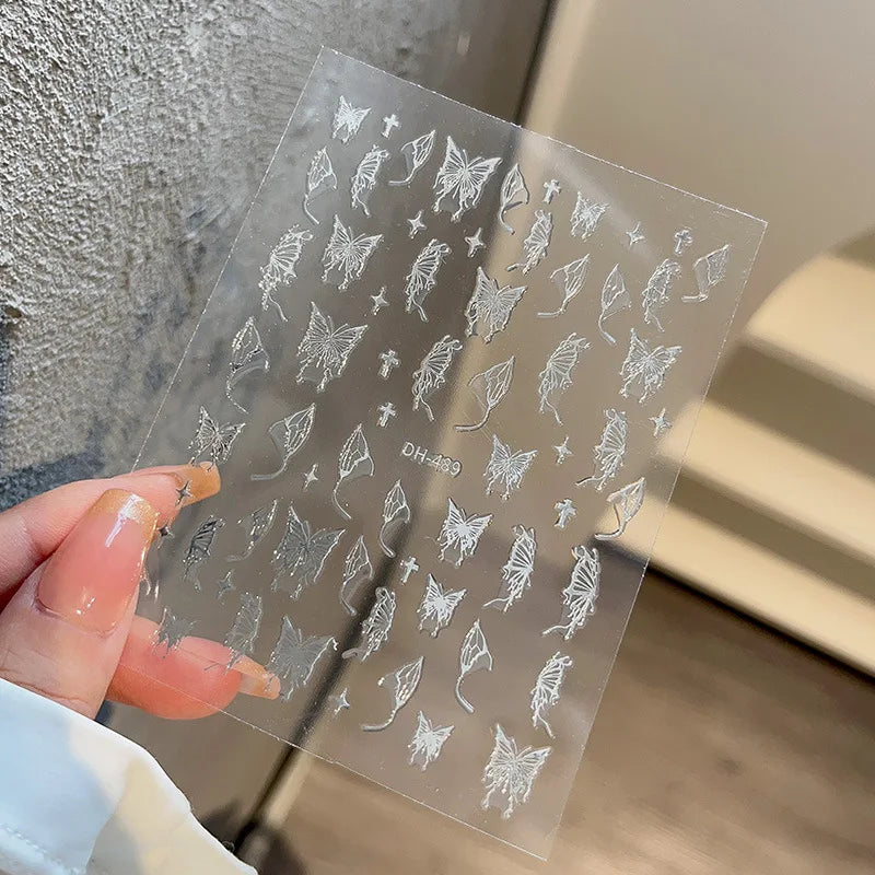 Pink Purple Aurora Shell Butterfly Nail Stickers Shiny Laser 3D Butterflies Nail Decals 8*10cm Adhesive Aurora Shell Butterfly N