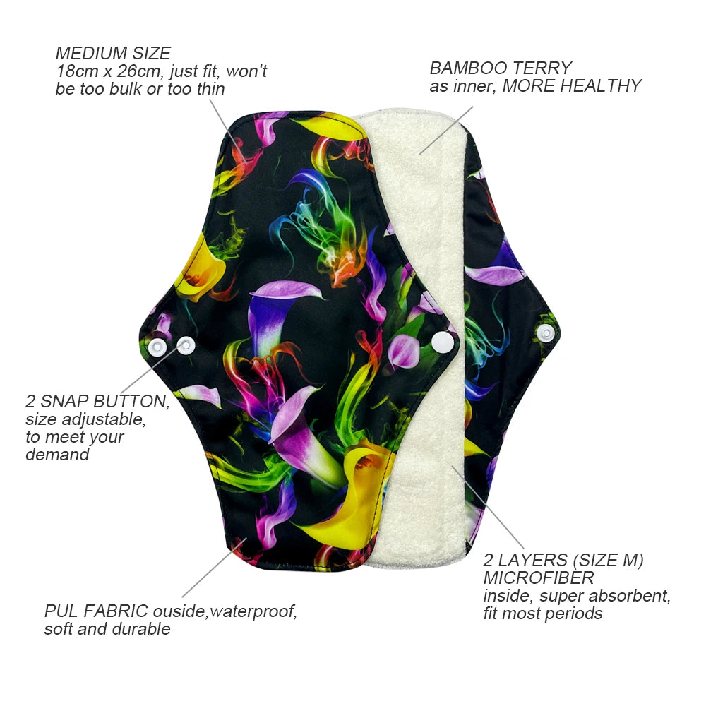 Women washable sanitary napkins with wings, reusable daily sanitary pads, abosorbent bamboo inner periods pads set