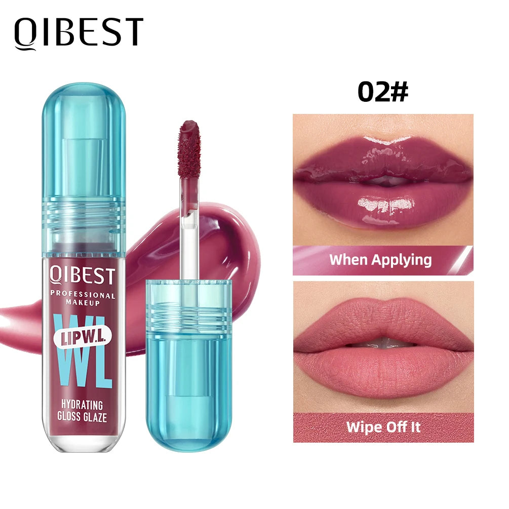QIBEST Hydrating Crystal Lip Gloss Easy to Fade Mirror Water Glazed Lip Glaze Long Lasting Moisturizing Gloss Lip Tint Cosmetics
