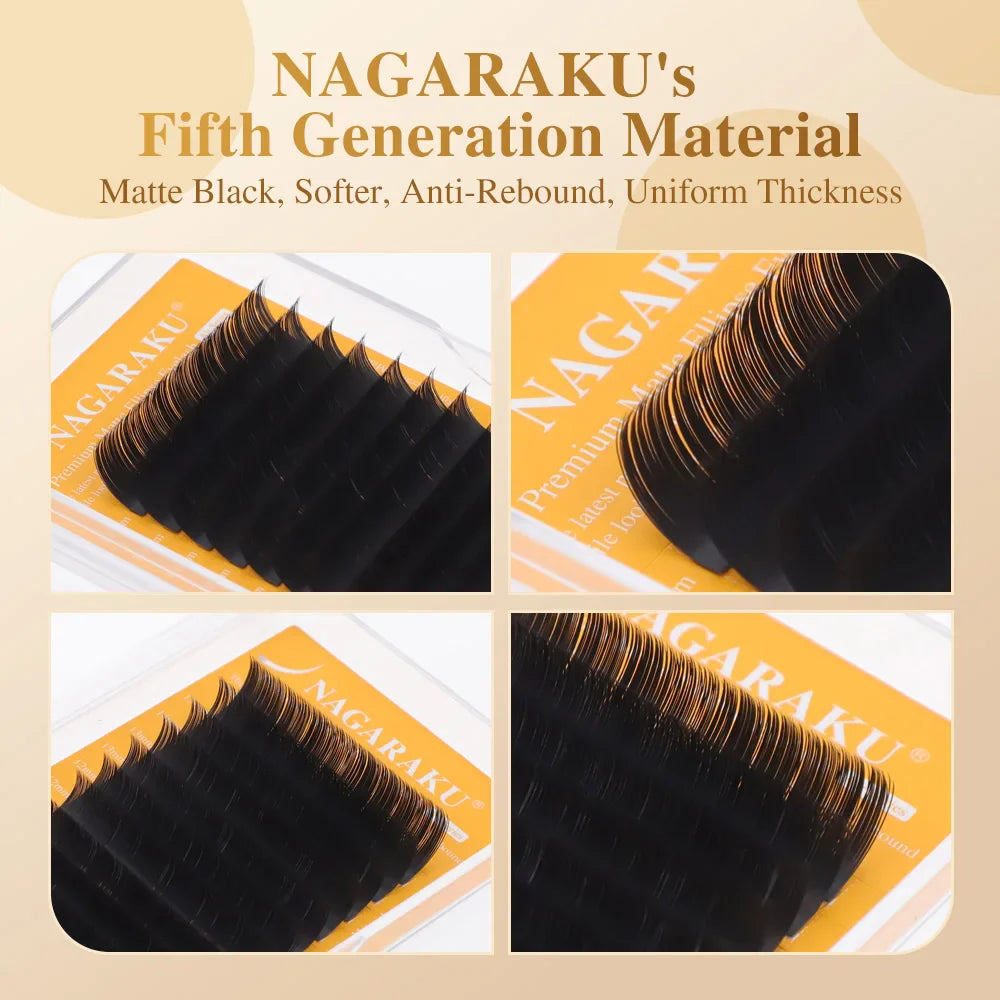 NAGARAKU New Air Series Premium Matte Ellipse Eyelashes High Density Split Tips Natural Light Eyelashes Matte Black