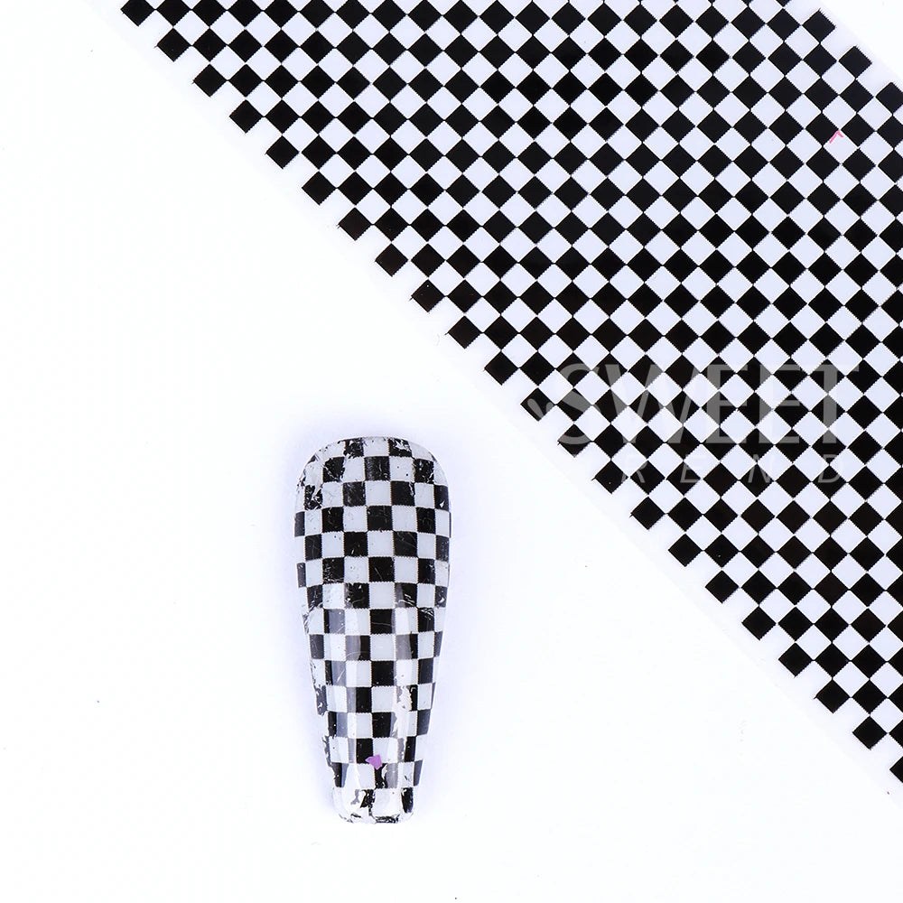 10PCS Plaid Nail Art Foil Transfer Paper Black White Grid Animal Plaid Print Pattern Nail Sticker Manicure Decals Decorations