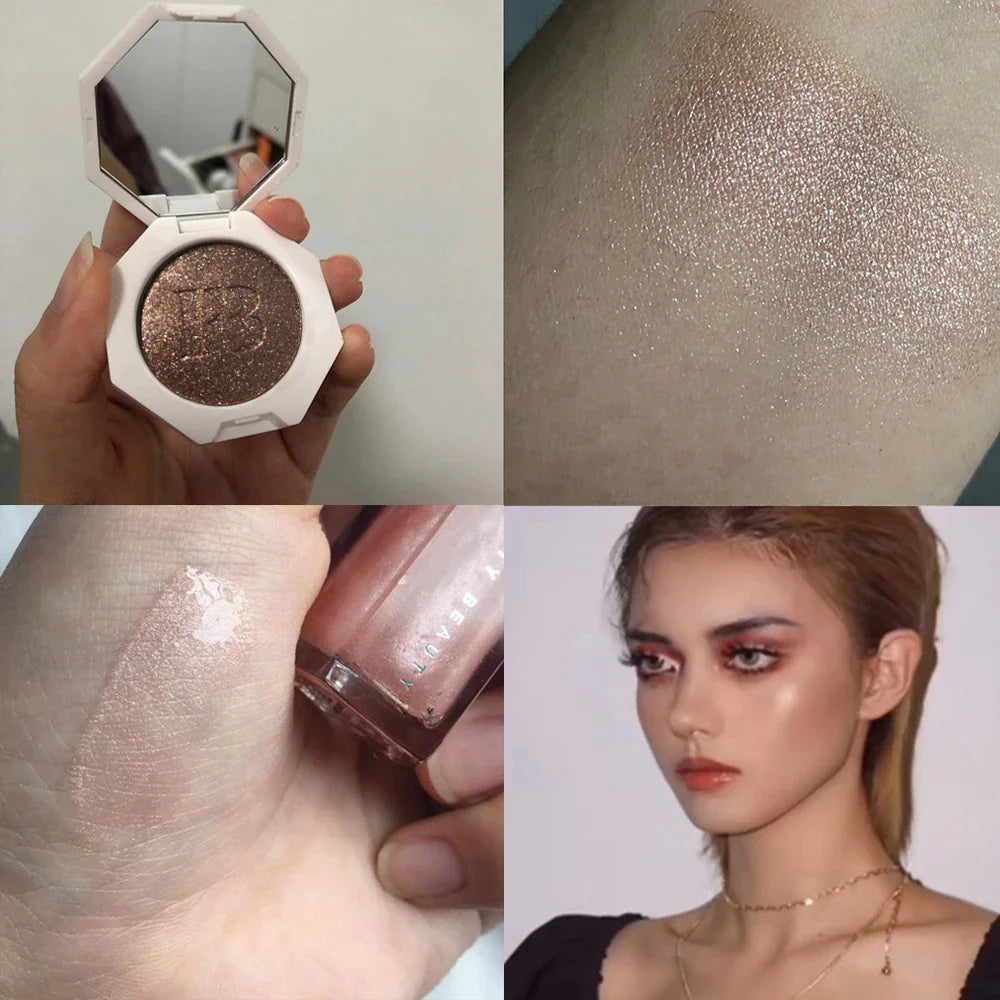 Fenty Diamond Bomb Baby 9ml Universal Lip Gloss and 2.5g Glitter Powder Highlighter Makeup Set for Lips and Face
