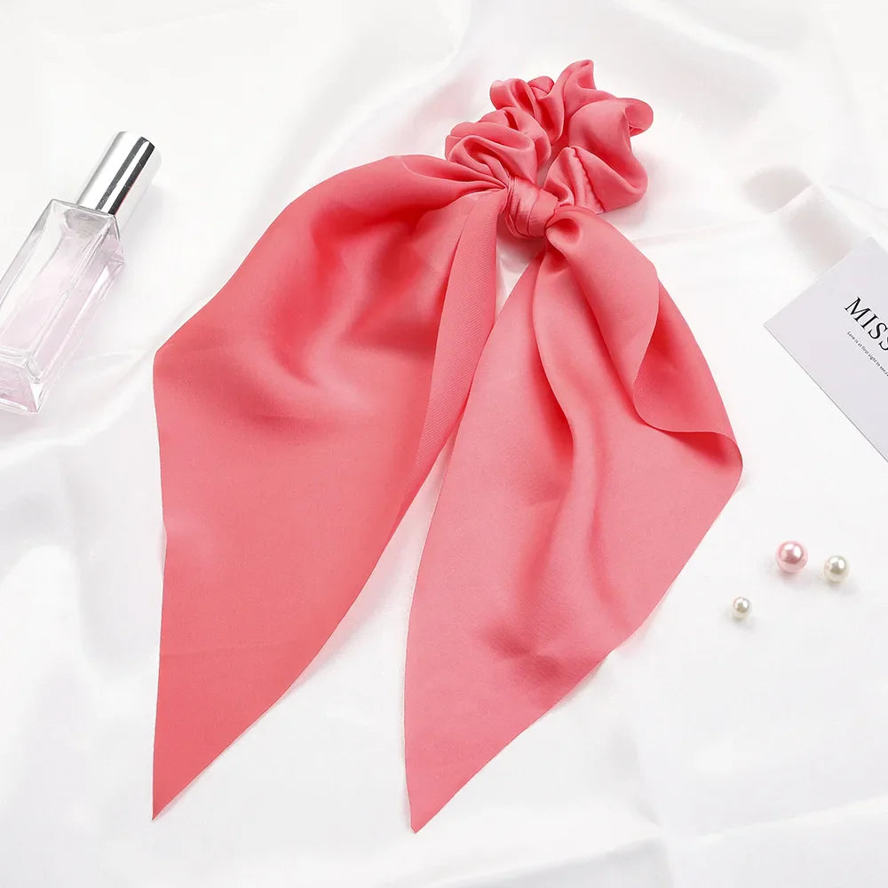 2023 Fashion Print Chiffon Long Ribbon Scrunchies Women Girls Ponytail Scarf Elastic Hair Bands Ties Hair Accessories Wholesale