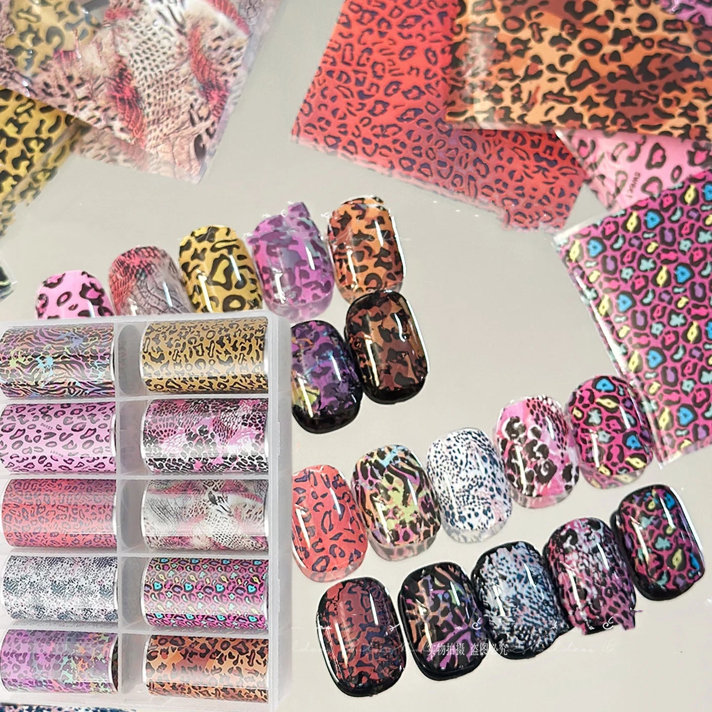 10Rolls 4*50cm Sexy Leopard Print Nail Foil Transfer Stickers Wild Animal Skin Decals Y2K Hot Girl Leopard Nail Art Decorations