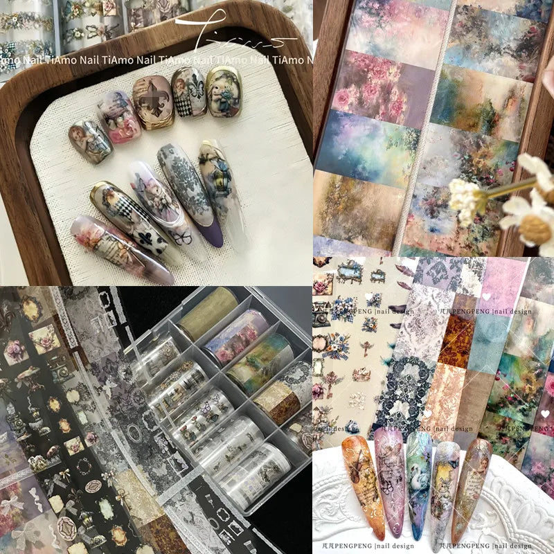 1 Box Flower Plaid Nail Foils for Transfer Paper Floral Sliders Butterfly Nails Wraps Blooming Flower Nail Art Decorations