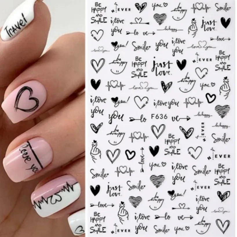 1PCS Laser Love Letter Nail Sticker Nail Art Decoration Flower Star supplies Decals Press On Nails Stickers Parts