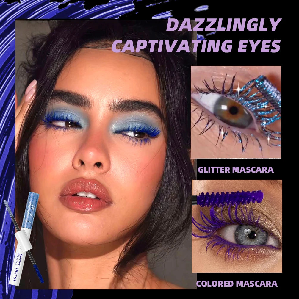 QIBEST Double Headed Diamond Glitter Mascara Long Lasting Colored Mascara Eyelashes Pink Blue Red Voluminous Waterproof Mascara