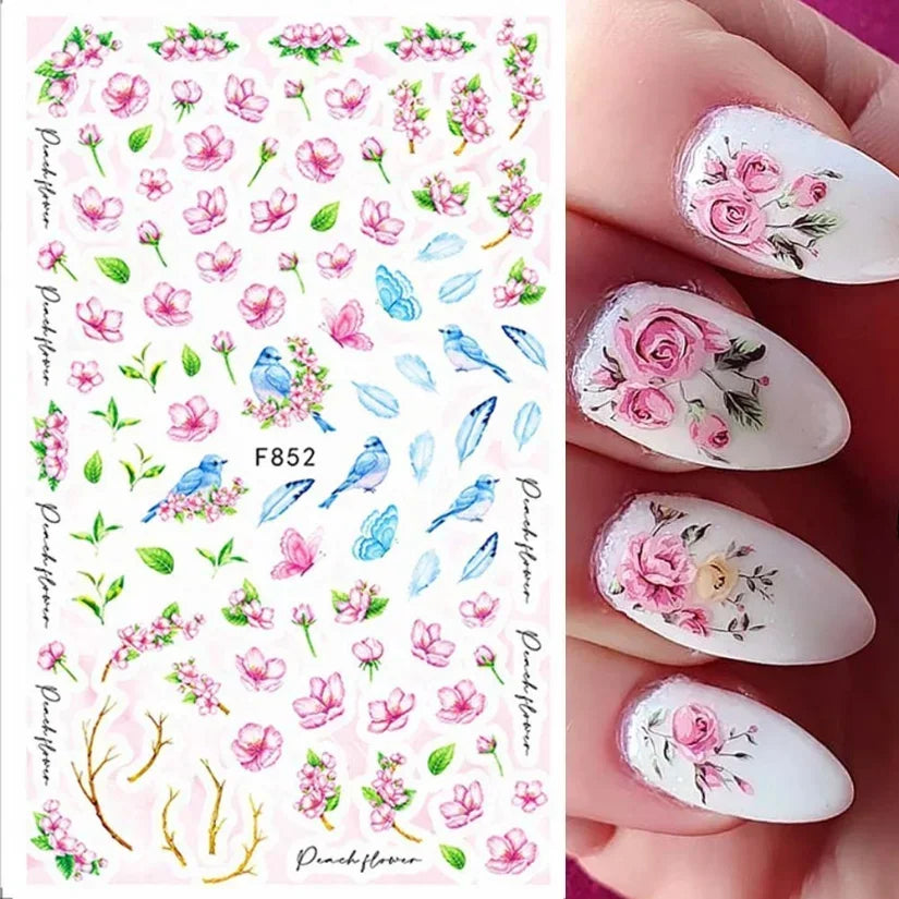 1pcs Sakura Flower 3D Nail Stickers White Cherry Blossom Nail Art Decals Spring Summer Adhesive Slider Decor Wedding Manicure