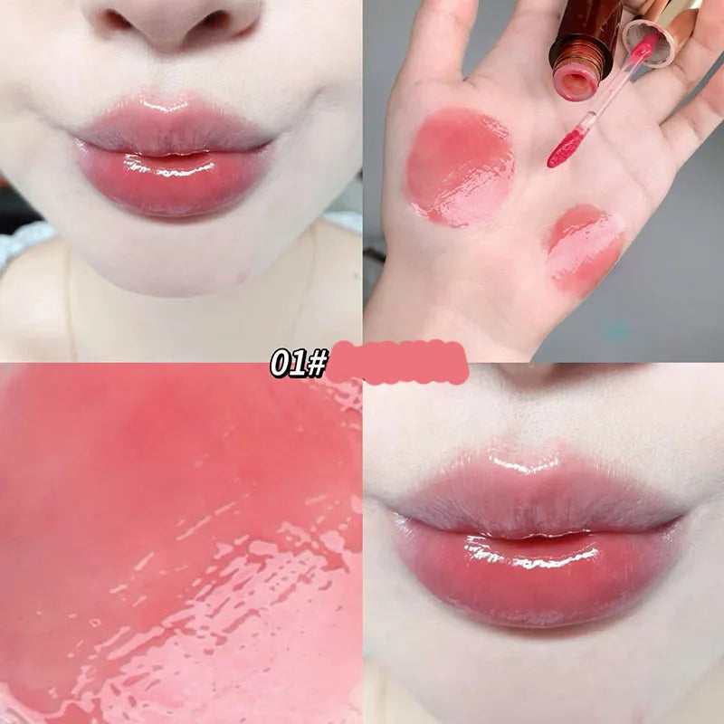 Retro Clear Lip Glaze Gloss Mirror Glitter Non Stick Cup Brighten Jelly Dark Lipstick Red Brown Dupes Lip Ink Tint Korean Makeup