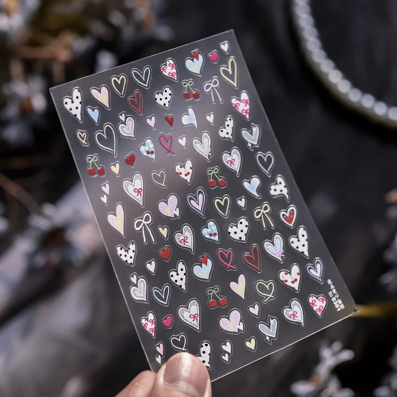 Silver-embossed Heart-shaped Nail Stickers Valentine's Day Colorful Checkered Nails Art Sticker Decorations DIY 3D Nails Decals