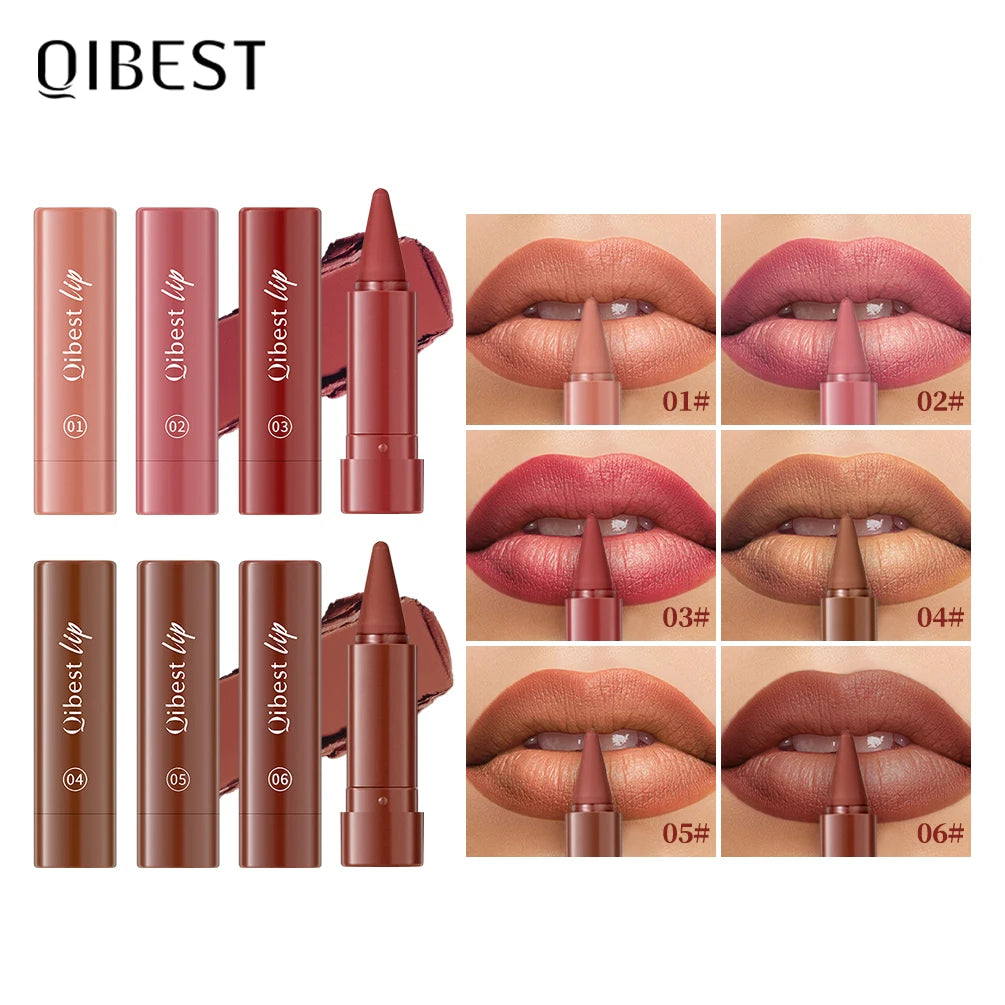 QIBEST Tapered Gradient Lipliner Long Lasting Matte Nude Brown Red Lipstick Waterproof Contouring Tint Lipliner Makeup Lip Stain