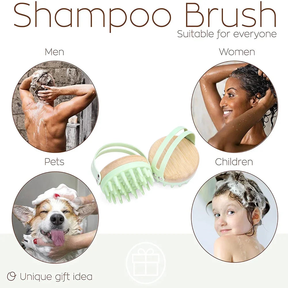 New Scalp Massager Shampoo Brush Wooden Wet and Dry Hair Scalp Care Brush Shower Brush Scalp Scrubber Exfoliator Body Massager