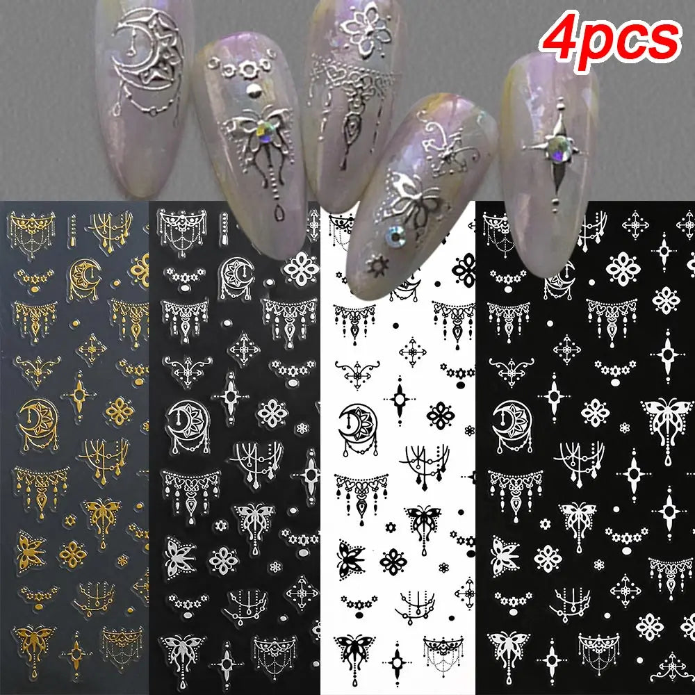 3D Gold/ Silver Star/Sun/Moon Bronzing Nail Art Sticker Laser Star Moon Styles Nail Decal Gold Silver Self-Adhesive Slider 1Pcs