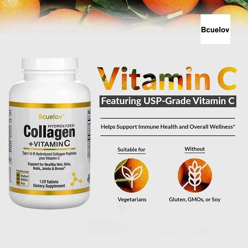 bcuelov Hydrolyzed Collagen Peptides - Nutritional Supplement for Healthy Hair, Skin and Nails