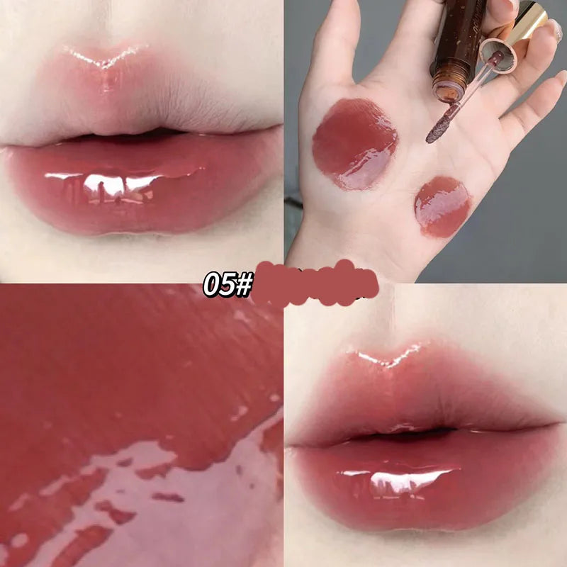 Retro Clear Lip Glaze Gloss Mirror Glitter Non Stick Cup Brighten Jelly Dark Lipstick Red Brown Dupes Lip Ink Tint Korean Makeup