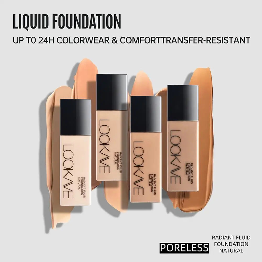 LOOKAVE Liquid Foundation Long Lasting Full Coverage Matte Cream CC Foundation Makeup Concealer Natural Liquid Base Moisturizing