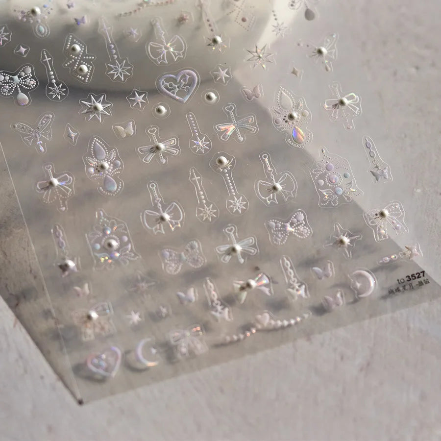 1pcs Crystal Diamond Nail Stickers 5D Laser Bowknot Star Moon Pearl Totem Heart 3D Adhesive Japanese Nail Art Decoration Sticker