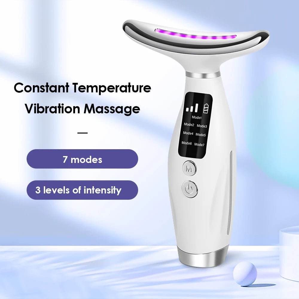 Colour Light Face And Neck Beauty Instrument 7 Modes And 7 Speeds Adjustment With Curved Hand Grip Neck Beauty Instrument