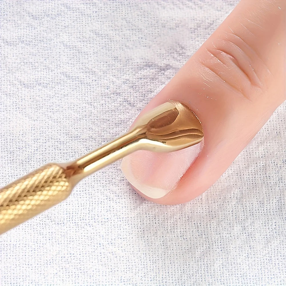 Russian-Style Double-Headed Horseshoe Steel Pusher Stainless Steel Angled Manicure Steel Pusher Pre-Treatment Tool for Removing