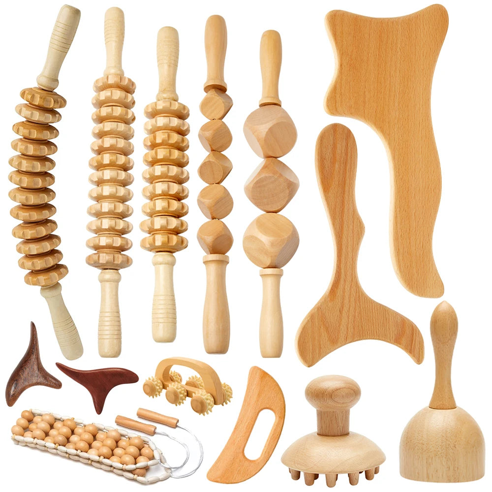Wooden Massage Tools Wood Lymphatic Drainage Massager Anti Cellulite Body Shaping Tools for Beauty, Gua Sha, Sore Muscle Relief